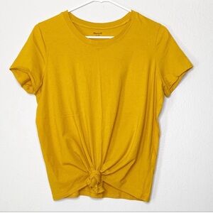 Madewell Crewneck Goldenrod Yellow T Shirt knotted front small short sleeved